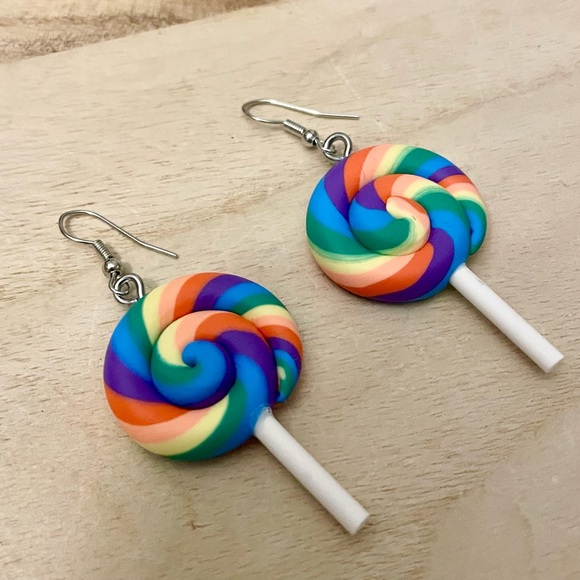 🎁3/$15 Rainbow Lollipop Earrings Silver 3D - Picture 2 of 4
